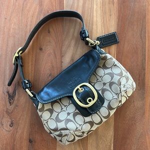 Coach Black Leather and Logo Fabric Purse